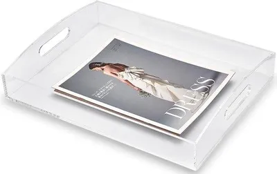 Obrázok produktu pre Servírovací tanier Famanu, veľký - 41 cm x 31 cm, obdĺžniková akrylová doska s rúčkami, priehľadná, dekoratívna