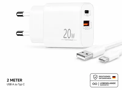 Obrázok produktu pre Rýchlonabíjačka USB-C + USB-A, univerzálny napájací adaptér s káblom – USB Type-C, 2 metre