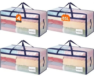 4er-Set Umzugstaschen 90 L mit Henkel, transparent
