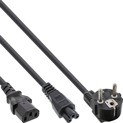 Produktbild von InLine Netz-Y-Kabel, 1x Schutzkontakt ST zu Kaltgeräte- & Notebook ST, 2m, 2 m, CEE7/7, C13-Koppler