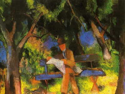 Obrázek produktu pro August Macke art print obrázek - Čtoucí muž v parku, 1914 (80 x 60 cm)