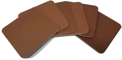 6 Leder-Untersetzer, quadratisch, 10 cm, Tan