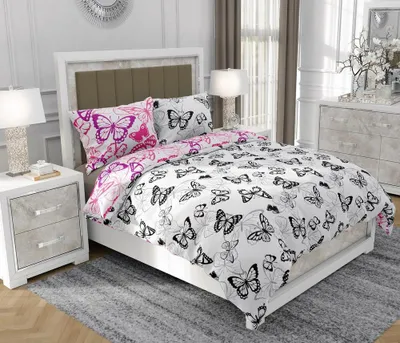 Produktbild von Bettwäsche 140x200 cm + 2x70x80 cm, 3-teilig, 100% Baumwolle, Satin, Reißverschluss, Schmetterlinge, Bunt - SOVIO | So.9022