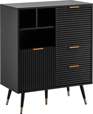 Produktbild von Sideboard 77x97x40cm Schwarz Eiche-Nachbildung Türen Schubladen Modern