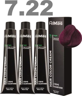 Produktbild von FemMas Haarfarbe mit Arganöl Mittelblond Violett Int. 7.22 | 3x100 ml