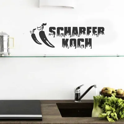 Produktbild von Wandtattoo - Wandaufkleber - Wandtattoo Scharfer Koch - 95cm x 33cm schwarz - Dekoration Küche Wohnzimmer Wand