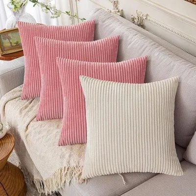 Produktbild von Unyqoos® Kissenhüllen 4er-Set 45×45 cm – Cordvelours, 3 Rosa + 1 Weiß, dekorative Kissenbezüge für Sofa & Schlafzimmer