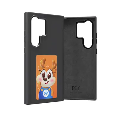 A black phone case with a cartoon character on it, shown from the back.