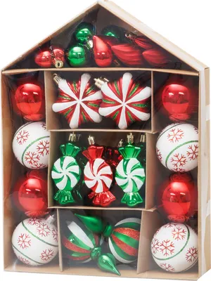 Imagen del producto de Bolas para árbol de Navidad MagicHome Navidad, juego de 32 uds., rojo, verde y blanco, surtidas