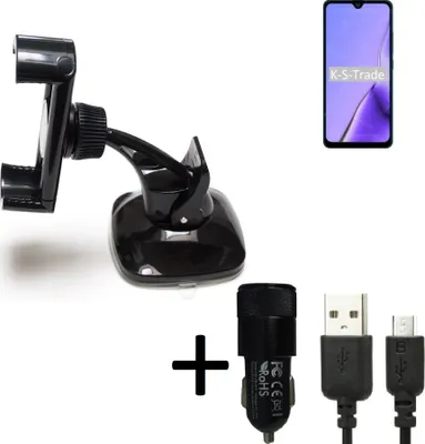 Produktbild von K-S-Trade Halterung kompatibel mit Cubot Note 7 Windschutzscheibe / Armaturenbrett + LADEGERÄT mit Mico USB Kabel Autohalterung KFZ Halter