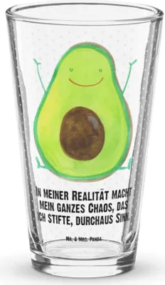 Produktbild von Mr. & Mrs. Panda Bierglas Avocado Glücklich - Transparent - Geschenk, Longdrinkglas, Chaos, Chaotisch, Glas, Cocktailglas, Verrückt, Pint, Tumbler, Freude