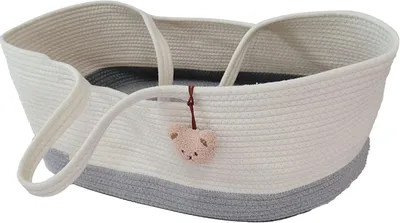 Image de Couffin pour bébé Moses, lit de voyage pour bébé, en coton, blanc et naturel, pour berceau