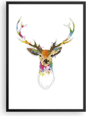 Produktbild von Gerahmtes Poster - Schwarzer Rahmen - Deer fantasie Graffiti Grafik - 50x70 cm - Wand Bild - Wanddeko - Wandbilder - Wandposter - Bilderrahmen - Bilder - Kunstdruck - Wandbild - P2BPA50x70-3161