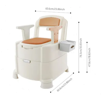 Image de Toilette portable - Siège de toilette pour lit destiné aux personnes âgées - Double seau intérieur - Couvercle à fermeture douce - Système anti-odeurs - Veilleuse avec détecteur de mouvement - Capacité jusqu'à 100 kg - Orange