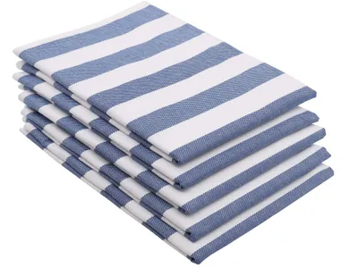 Produktbild von 5er Set Geschirrtücher 100% Baumwolle modern und saugstark blau-weiß-gestreift