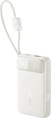 Produktbild von Externer Akku Baseus EnerFill FC11 mit digitalem Display, 20.000 mAh, 22,5 W, mit integriertem USB-C- und Lightning-Kabel, Beige
