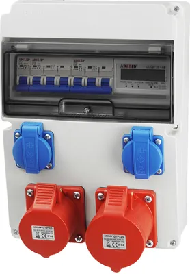 Produktbild von Baustromverteiler Wandverteiler Gartensteckdose 1x32A/5P 1x16A/5P CEE 2x 230V Schuko Steckdosen Schuko mit LS-Schalter Zähler