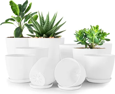 Image de Bacs à plantes en plastique décoratifs modernes - bacs à fleurs pour plantes, succulentes, fleurs et cactus (blanc set de 10)