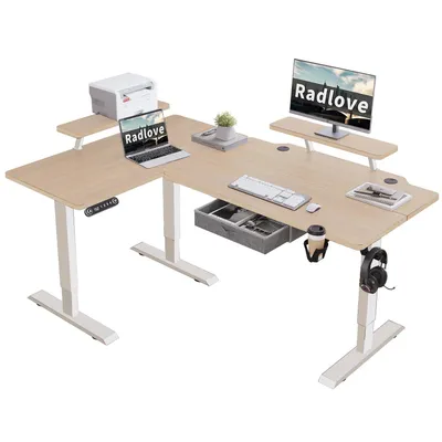 Produktbild von Radlove 160cm L-Schreibtisch Elektrisch Höhenverstellbar Bürotische, L Förmiger Stehpult mit Monitorständer und Schublade, Beige