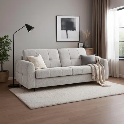 Produktbild von Schlafsofa PIREUS – Sofa mit Bettfunktion, Matratze & Klappmechanismus 230x90 cm, Grau-Beige