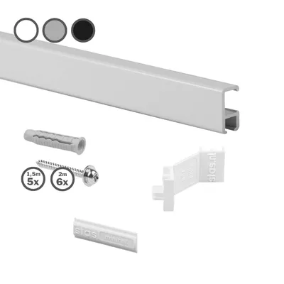 Image de STAS rail pour tableaux set complet - Minirail - 150cm - 25kg/m - argent - étagère murale - rail pour galeries - pour accrocher des tableaux sans perçage