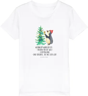 Produktbild von Mr. & Mrs. Panda Kleinkinder T-Shirt Pinguin Weihnachtsbaum 9-11 Jahre (134/146) - Weiß - Geschenk, Jungen, Weihnachten, Teenager, Organic Kinder, Winter, Kindershirt