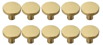 Image de Boutons de meuble en laiton doré brossé - 10 pièces - Poignées - Boutons de meubles - Poignées de porte - Faciles à installer - Design moderne