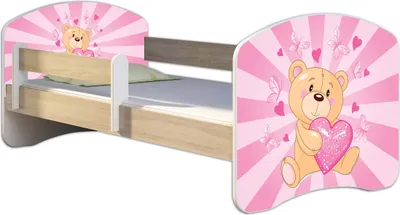 Produktbild von ACMA Jugendbett Kinderbett Junior-Bett Komplett-Set mit Matratze Lattenrost und Rausfallschutz Sonoma 10 Teddybär 160x80