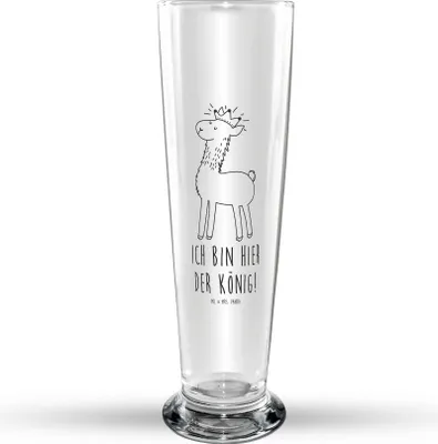 Produktbild von Mr. & Mrs. Panda Bierglas Lama König - Transparent - Geschenk, Freundin, Mama, Glasbierglas, Abitur, Bier Glas, Bierbecher, Lamas, Glasbecher, Trinkglas, Papa