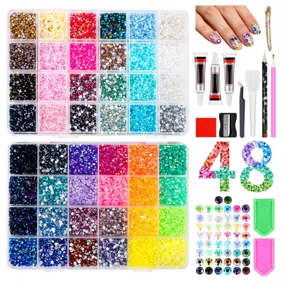 48.000 Strass-Steine, 48 Farben, Glitzersteine mit Kleber