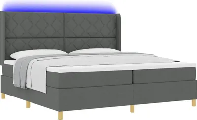 Imagen del producto de Cama con somier y colchón, con iluminación LED, color gris, 200 x 200 cm, tapizada en tela