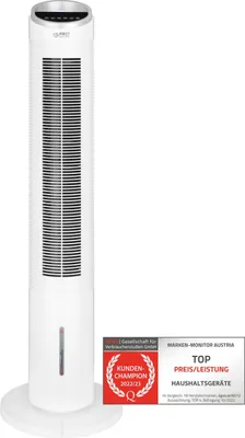 Immagine prodotto di TZS First Austria ventilatore a torre con raffreddamento ad acqua | Telecomando incluso | Oscillazione di 80° con funzione timer e 3 velocità | Ventilatore a piedistallo con sensore touch screen | Bianco *B-Goods*
