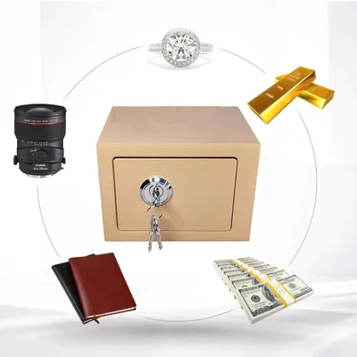 A safe is shown in the center, surrounded by various valuable items like a diamond ring, gold bars, camera lens, notebooks, and stacks of money, all connected by circular lines.