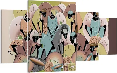 Produktbild von Bild auf Leinwand - Leinwandbild - 4 Teile - Afrikanisch Grafik Frauen - 160x90cm - Wand Bild - Wanddeko - Wandbilder - Leinwanddruck - Bilder - Wanddekoration - Leinwand bilder - DL160x90-4555