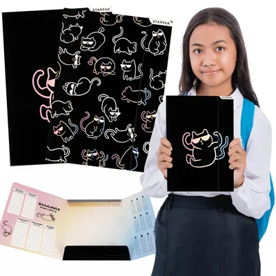 Produktbild von Kätzchen Schwarz, LAMINIERTE A4-Schulmappe mit Gummiband für Kinder, LEHRMITTEL: Einmaleins STARPAK