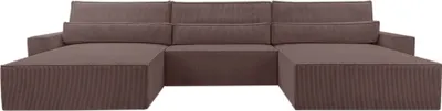 Produktbild von Wohnlandschaft Cord Ecksofa U-Form mit Schlaffunktion Eckcouch mit Bettkasten Sofa Couch Polsterecke U-Sofa aus Cordstoff - 410x85x200 - Denver U - Poso 04 Braun - Schlafsofa mit Bettzeugablage, Schlafsofa mit Schlaffunktion
