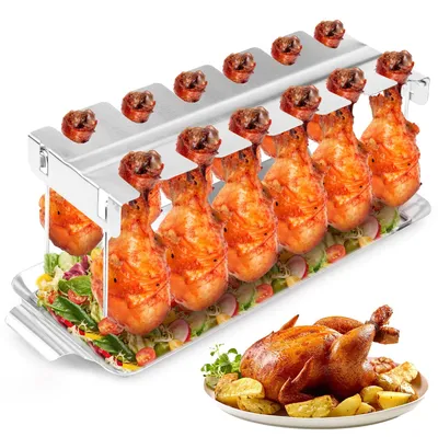 Produktbild von Hühnerkeulenhalter Hähnchenhalter Grillständer - Edelstahl - Für 12 Hähnchenkeulen - Für Gasgrill, Holzkohlegrill und Backofen