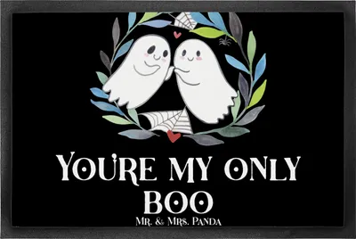 Produktbild von Mr. & Mrs. Panda Schmutzfangmatte Gespenster Liebe 50 x 75 cm - Schwarz - Geschenk, Bodenvorleger, Paar, fußmatte, Schmutzmatte, Verliebt, Fussmatte, Dekoration