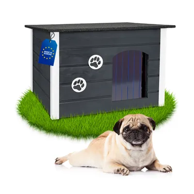 Produktbild von Outentin Hundehütte Outdoor Winterfest – Isoliertes Hundehaus für Mittelgroße Hunde – Wetterfest,Fichtenholz - 40mm Isolierung - 76x60x60cm, Grau