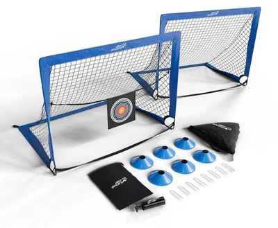 Obrázok produktu pre Sada 2 skladacích futbalových bránok 120 × 90 cm, modrá