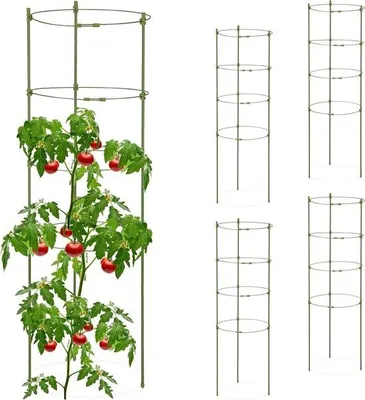 Produktbild von Famanu Pflanzenstütze, Set von 5, 4 Ringen, 90 x 28 cm, für Tomaten & Pflanzen, Metall & Kunststoff, grün