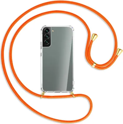 Produktbild von Handykette Backcover-Schutzhülle mit Band (Metall goldfarben) für Samsung Galaxy S22 5G (S901) - neonorange