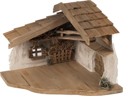 Produktbild von Krippenstall 38x37,5x30 cm aus Holz für 9-15 cm Figuren