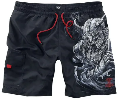 Produktbild von Black Premium by EMP Herren schwarze Badehose mit Wikinger-Print M