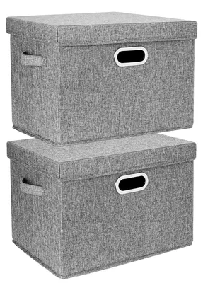 Immagine prodotto di Omgoods - Contenitori pieghevoli con coperchio, lavabili, set da 2, grigi