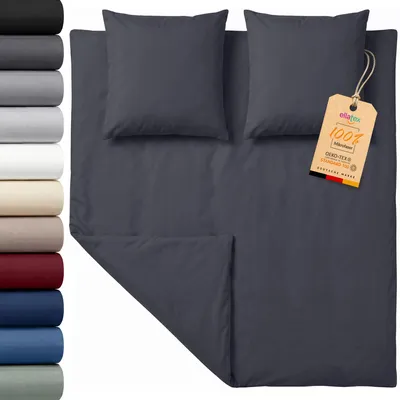 Produktbild von EllaTex Premium Mikrofaser Bettwäsche 200x220 + 2x 80x80 cm – große Bettwäschegarnitur mit Reißverschluss, Farbe: Anthrazit Grau