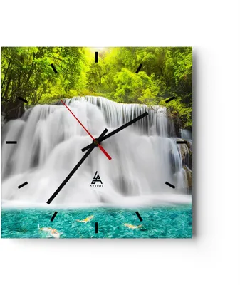 Produktbild von Wanduhr - Quadrat - Glasuhr - Park natur landschaft - 30x30cm - Schleichendes Uhrwerk - Lautlos - zum Aufhängen bereit - Dekoration Modern - Wanddekoration aus Glas - C3AC30x30-2511