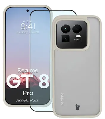 Produktbild von Schutzhülle + gehärtetem Glas für Realme GT 8 Pro, Bizon Angelo Pack, Semitransparent mit beigem Rahmen