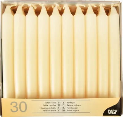 Obrázok produktu pre Papstar Tafelkerzen creme 16.6 cm 30 Stück
