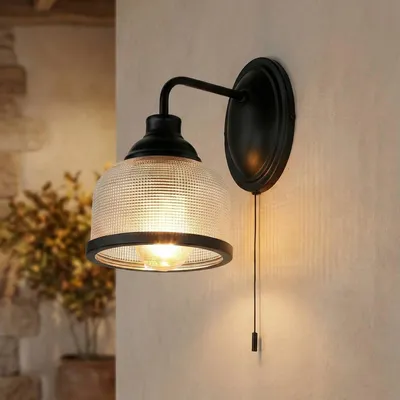 Obrázek produktu pro Nástěnné svítidlo s vypínačem Kov Kouřové sklo V: 24,5 cm Černá E27 Vintage design